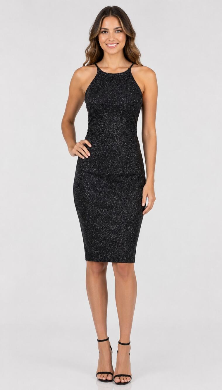 Premier Amour Womens Bodycon Halter Dress Speckled Back Zip Size 4 Black NWT